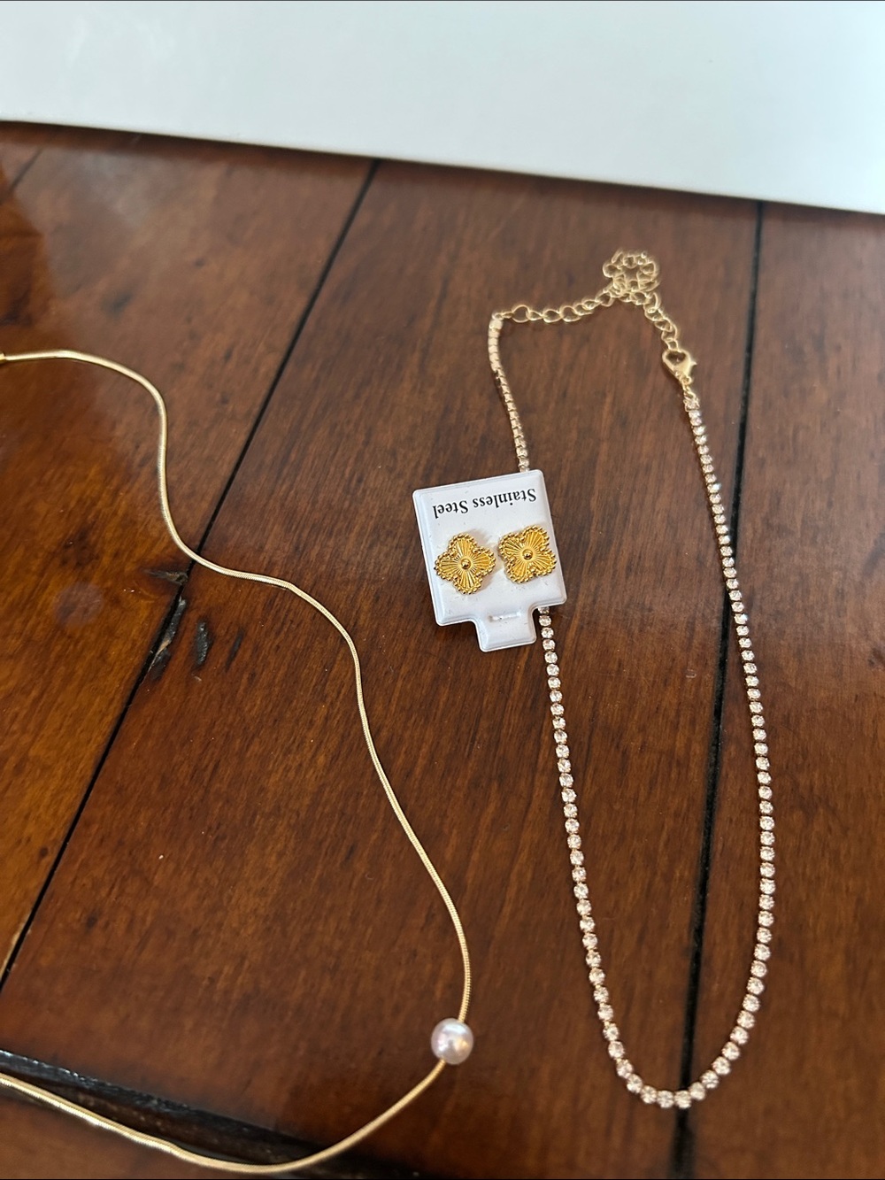 Elegant Gold Tennis Necklace pearl Necklaces Fashion earrings, - Picture 14 of 16